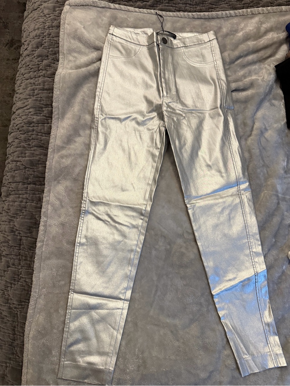 Zara Metallic Silver Skinny Jeans